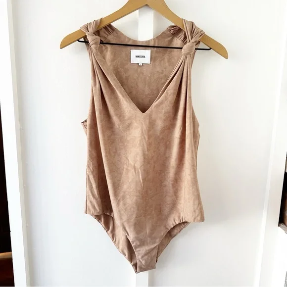 NANUSHKA brown Fran swimsuit with knotted detail